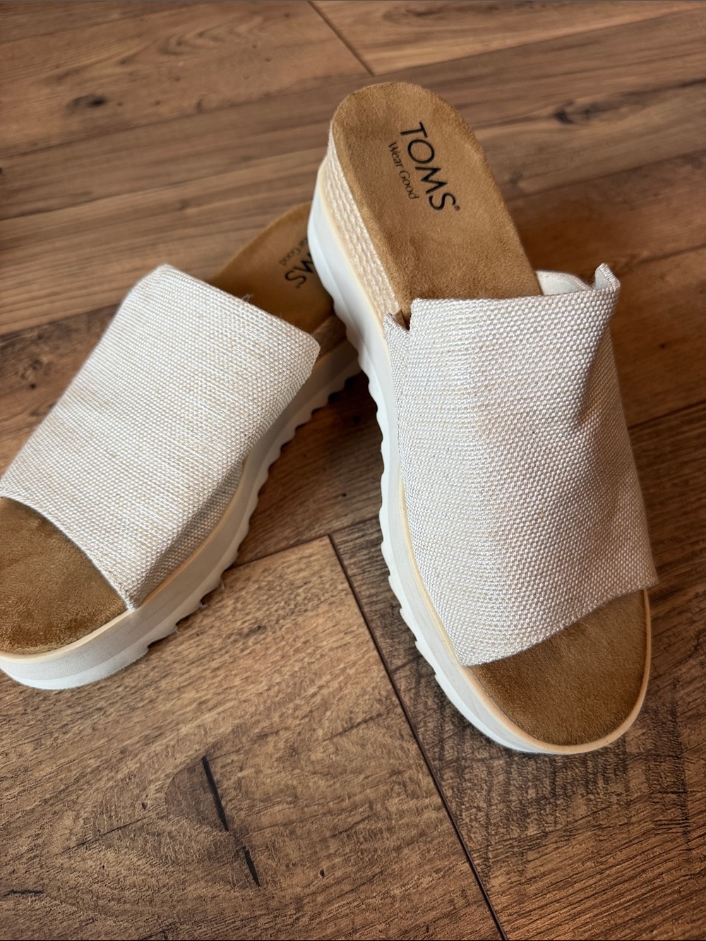 TOMS Natural Fabric Espadrille Platform Slide Sandals – Size 8.5